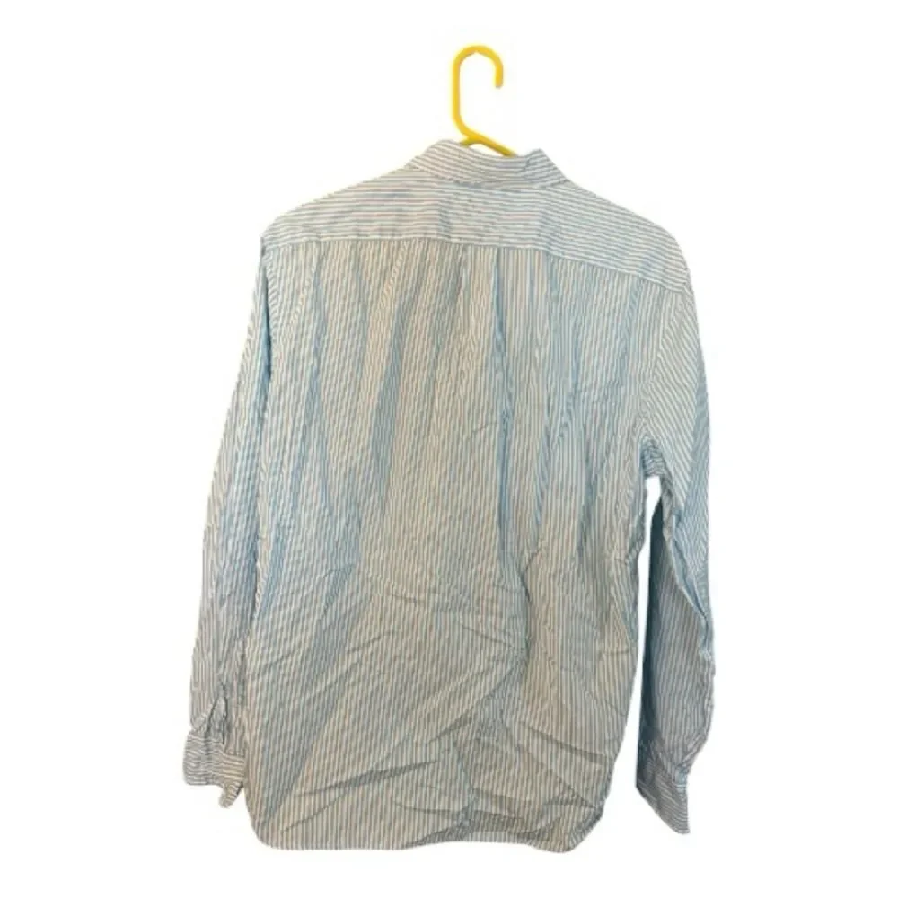 J. Crew Light Blue and White Striped Button-Down Shirt Organic Cotton Large